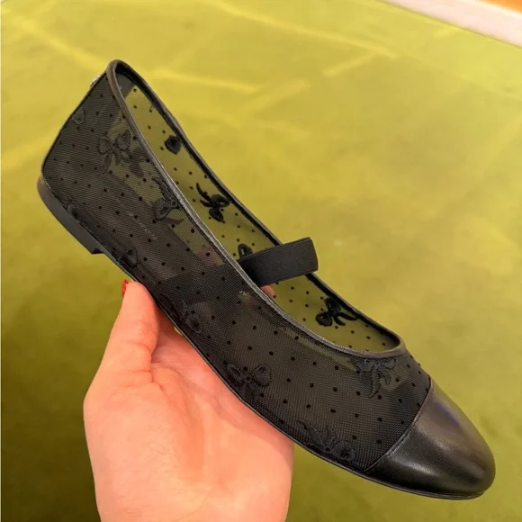 $325 Tory Burch Chelsea Mary Jane Ballet Black Mesh / Leather - Picture 7 of 8